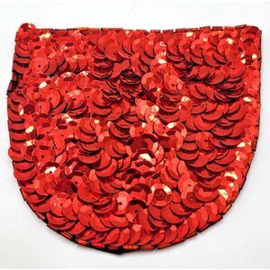 Vintage Red Sequin Epaulet Patch Beaded Edges 4in